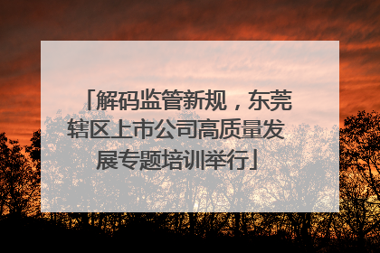 解码监管新规，东莞辖区上市公司高质量发展专题培训举行